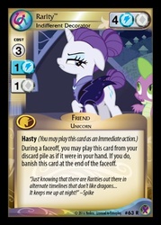 Size: 358x500 | Tagged: safe, enterplay, rarity, spike, g4, marks in time, my little pony collectible card game, alternate hairstyle, alternate timeline, ccg, merchandise, night maid rarity, nightmare takeover timeline, quote