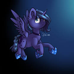 Size: 2500x2500 | Tagged: safe, artist:striar, princess luna, g4, chest fluff, female, filly, flying, high res, solo, woona