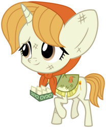Size: 2000x2400 | Tagged: safe, artist:cheezedoodle96, the little match filly, pony, unicorn, a hearth's warming tail, g4, .svg available, balancing, clothes, dirty, female, filly, high res, raised hoof, raised leg, sad, scarf, shawl, simple background, smiling, solo, svg, the little match girl, transparent background, vector
