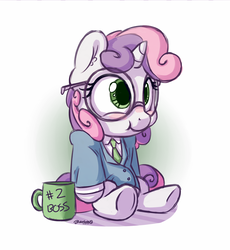 Size: 1100x1196 | Tagged: safe, artist:bobdude0, sweetie belle, pony, unicorn, g4, boss, boss mabel, clothes, cosplay, costume, crossover, cute, diasweetes, female, glasses, gravity falls, horn, mabel pines, male, meganekko, solo, suit