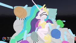 Size: 1920x1080 | Tagged: safe, artist:arrkhal, princess celestia, parasprite, pony, g4, swarm of the century, 3d, cloud, female, screaming, solo, tilt brush