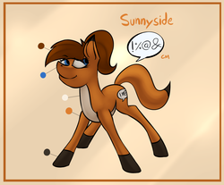 Size: 2346x1942 | Tagged: safe, artist:marsminer, oc, oc only, oc:sunnyside, earth pony, fox, fox pony, hybrid, original species, pony, reference sheet, smirk, solo