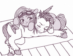 Size: 1000x767 | Tagged: dead source, safe, artist:wimcrustumplus, oc, oc only, earth pony, pegasus, pony, blushing, commission, cuddling, earth pony oc, happy, pegasus oc, sleeping, snuggling