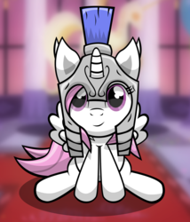 Size: 3000x3500 | Tagged: safe, artist:sol-r, princess celestia, g4, cewestia, cute, cutelestia, female, filly, helmet, high res, pink-mane celestia, royal guard armor, solo, younger