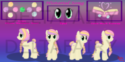 Size: 1024x512 | Tagged: safe, artist:deltafairy, oc, oc only, oc:historial song, pony, commission, female, mare, reference sheet, solo, watermark