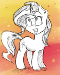 Size: 664x830 | Tagged: safe, artist:post-it, sunset shimmer, pony, unicorn, g4, braces, female, sketch, smiling, solo