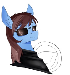 Size: 867x921 | Tagged: safe, artist:chiweee, oc, oc only, oc:calm wind, clothes, cool, ear fluff, leather jacket, looking back, simple background, smirk, solo, steering wheel, sunglasses, swag, white background