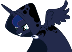 Size: 4716x3441 | Tagged: safe, artist:sketchmcreations, princess luna, spirit of hearth's warming yet to come, a hearth's warming tail, g4, absurd resolution, bent over, cloak, clothes, inkscape, simple background, transparent background, vector