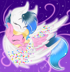 Size: 1024x1051 | Tagged: safe, artist:pvrii, oc, oc only, oc:crystal nebula, cuddling, cute, hug, snuggling, tongue out, winghug