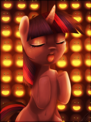 Size: 1050x1400 | Tagged: safe, artist:imalou, twilight sparkle, pony, unicorn, g4, adventure time, belly button, bipedal, bust, emoji, female, male, mare, open mouth, portrait, singing, smiley face, solo, unicorn twilight, what was missing