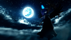 Size: 1920x1080 | Tagged: safe, artist:powdan, princess luna, spirit of hearth's warming yet to come, a hearth's warming tail, g4, 3d, cloak, clothes, cloud, female, gmod, grim reaper, magic, night, scythe, solo