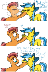 Size: 735x1087 | Tagged: safe, artist:anyponedrawn, pony, blank flank, blushing, bow, cheek squish, colt, comic, crying, fail, female, fetish, hair bow, humor, kissing, love, male, mare, mucus, romance, sneeze cloud, sneezing, sneezing fetish, snot, stallion, swapping spit
