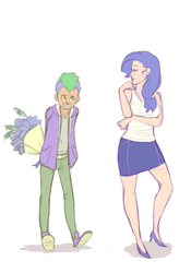 Size: 982x1400 | Tagged: safe, artist:nekokyuuketsuki, rarity, spike, human, g4, bouquet, female, humanized, male, ship:sparity, shipping, straight