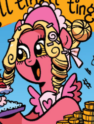 Size: 262x344 | Tagged: safe, artist:brenda hickey, idw, fawn doo, g4, my little pony: friends forever, spoiler:comic, bits, cropped, dollar sign, solo