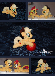 Size: 2384x3289 | Tagged: safe, artist:lanacraft, applejack, sunset shimmer, earth pony, pony, unicorn, g4, apple, food, high res, irl, photo, plushie, prone