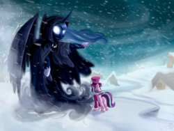 Size: 3000x2250 | Tagged: safe, artist:sirzi, princess luna, snowfall frost, spirit of hearth's warming yet to come, starlight glimmer, pony, a hearth's warming tail, g4, glowing eyes, high res