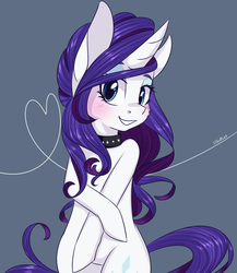 Size: 2000x2300 | Tagged: safe, artist:silbersternenlicht, rarity, pony, g4, alternate hairstyle, bipedal, blushing, collar, female, high res, looking at you, signature, solo