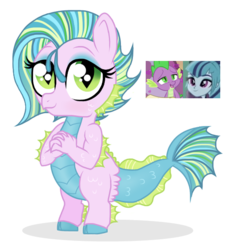 Size: 558x603 | Tagged: safe, artist:unoriginai, sonata dusk, spike, oc, dragon, hippocampus, hybrid, merpony, siren, g4, adoptable, baby dragon, crack ship offspring, crack shipping, cute, female, interspecies offspring, male, offspring, parent:sonata dusk, parent:spike, parents:spinata, screencap reference, shipping, simple background, spinata, straight, transparent background
