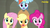 Size: 2543x1423 | Tagged: safe, screencap, applejack, fluttershy, pinkie pie, rainbow dash, g4, my little pony: friendship is magic, the saddle row review, discovery family logo, looking at you