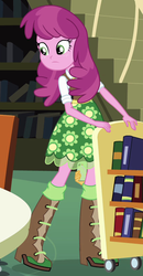 Size: 422x811 | Tagged: safe, screencap, cheerilee, snails, equestria girls, g4, book cart, cellphone, clothes, phone, skirt, smartphone