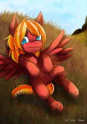 Size: 600x849 | Tagged: safe, artist:kaiyuan, oc, oc only, oc:compu, pegasus, pony, robot, robot pony, cute, female, filly, glowing eyes, on back, solo