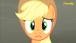 Size: 1600x900 | Tagged: safe, screencap, applejack, g4, the saddle row review, discovery family logo, female, solo