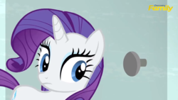 Size: 1600x900 | Tagged: safe, screencap, rarity, g4, the saddle row review, discovery family logo, female, solo