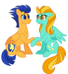 Size: 892x971 | Tagged: safe, artist:carouselunique, flash sentry, lightning dust, pegasus, pony, g4, a better ending for lightning dust, backwards cutie mark, crying, duo, female, flashdust, happy, holding hooves, looking at each other, male, mare, shipping, simple background, smiling, stallion, story included, straight, transparent background