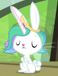 Size: 230x300 | Tagged: safe, screencap, angel bunny, rabbit, g4, testing testing 1-2-3, angelestia, celestia's crown, cropped, eyes closed, fake horn, male, solo