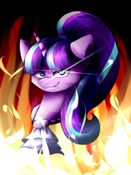 Size: 1000x1333 | Tagged: safe, artist:ognevitsa, snowfall frost, starlight glimmer, a hearth's warming tail, g4, my little pony: friendship is magic, bust, female, fire, portrait, solo