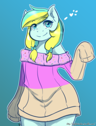 Size: 1000x1318 | Tagged: safe, artist:arnachy, oc, oc only, earth pony, anthro, anthro oc, clothes, cute, heart, heart eyes, solo, sweater, wingding eyes