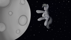 Size: 1280x720 | Tagged: safe, artist:redquoz, oc, oc only, oc:apogee (viva reverie), earth pony, pony, fanart, immatoonlink, moon, neverending orbit, redraw, satellite, solo, space, starfield, zero gravity