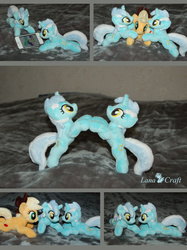 Size: 3008x4031 | Tagged: safe, artist:lanacraft, applejack, bon bon, lyra heartstrings, sweetie drops, g4, beanie (plushie), high res, iphone, irl, photo, plushie, tiny