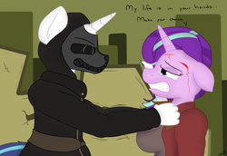 Size: 1280x880 | Tagged: safe, artist:theimmortalwolf, shining armor, starlight glimmer, anthro, g4, abuse, crossover, dishonored, glimmerbuse