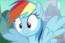 Size: 540x360 | Tagged: safe, screencap, rainbow dash, g4, no second prances, animated, cute, discovery family logo, female, flying, open mouth, solo