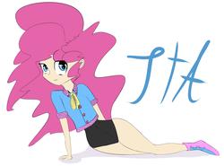 Size: 2077x1539 | Tagged: safe, artist:jonathan the awesome, derpibooru exclusive, pinkie pie, human, g4, female, humanized, leotard, simple background, solo