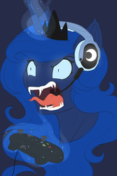 Size: 2000x3000 | Tagged: safe, artist:evehly, princess luna, gamer luna, g4, angry, fangs, female, forked tongue, high res, solo, tongue out