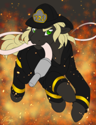 Size: 2975x3850 | Tagged: safe, artist:rozga, oc, oc only, oc:rescue sunstreak, earth pony, pony, firefighter, high res, ponyville, solo