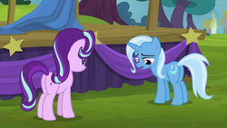 Size: 1280x720 | Tagged: safe, screencap, starlight glimmer, trixie, pony, g4, my little pony: friendship is magic, no second prances, butt, female, mare, plot