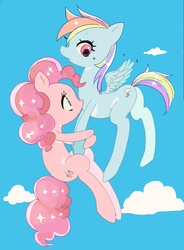 Size: 1024x1395 | Tagged: safe, artist:yam, pinkie pie, rainbow dash, g4, cloud