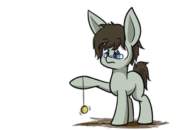 Size: 1280x939 | Tagged: safe, artist:heir-of-rick, oc, oc only, earth pony, pony, big ears, glasses, hoof hold, male, raised hoof, simple background, solo, stallion, white background, yo-yo