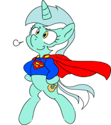 Size: 1035x1167 | Tagged: artist needed, safe, lyra heartstrings, pony, g4, bipedal, cape, clothes, costume, female, hand on hip, male, simple background, smiling, solo, superman, white background