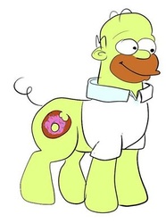 Size: 294x395 | Tagged: artist needed, source needed, safe, original species, human head pony, abomination, homer simpson, male, poner simpson, ponified, rule 85, simple background, solo, the simpsons, white background