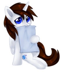 Size: 938x1097 | Tagged: safe, artist:sugguk, oc, oc only, oc:miles, alicorn, pony, alicorn oc, commission, cute, male, pillow, solo, stallion
