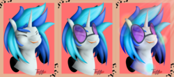 Size: 4835x2145 | Tagged: safe, artist:chibiteff, dj pon-3, vinyl scratch, pony, unicorn, g4, bust, eyes closed, female, high res, horn, mare, music, music notes, open mouth, portrait, solo, sunglasses, teeth