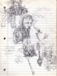 Size: 1169x1561 | Tagged: safe, artist:wisdom-thumbs, oc, oc only, pony, unicorn, clothes, dress, female, lined paper, mare, monochrome, sword, swordpony, traditional art, weapon
