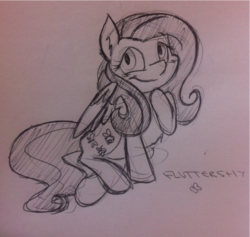 Size: 850x805 | Tagged: safe, artist:estrill, fluttershy, g4, female, monochrome, solo