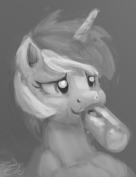 Size: 394x512 | Tagged: safe, artist:edrian, lyra heartstrings, g4, adult foal, bottle, bust, female, milk, monochrome, portrait, solo