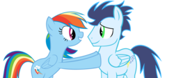 Size: 1024x464 | Tagged: safe, artist:jpokebrony, rainbow dash, soarin', pony, g4, backwards cutie mark, female, male, old cutie mark, ship:soarindash, shipping, straight