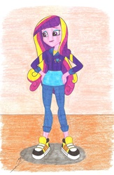 Size: 4537x6980 | Tagged: safe, artist:metaldudepl666, dean cadance, princess cadance, equestria girls, g4, my little pony equestria girls: friendship games, absurd resolution, crayon drawing, female, sneakers, solo, traditional art